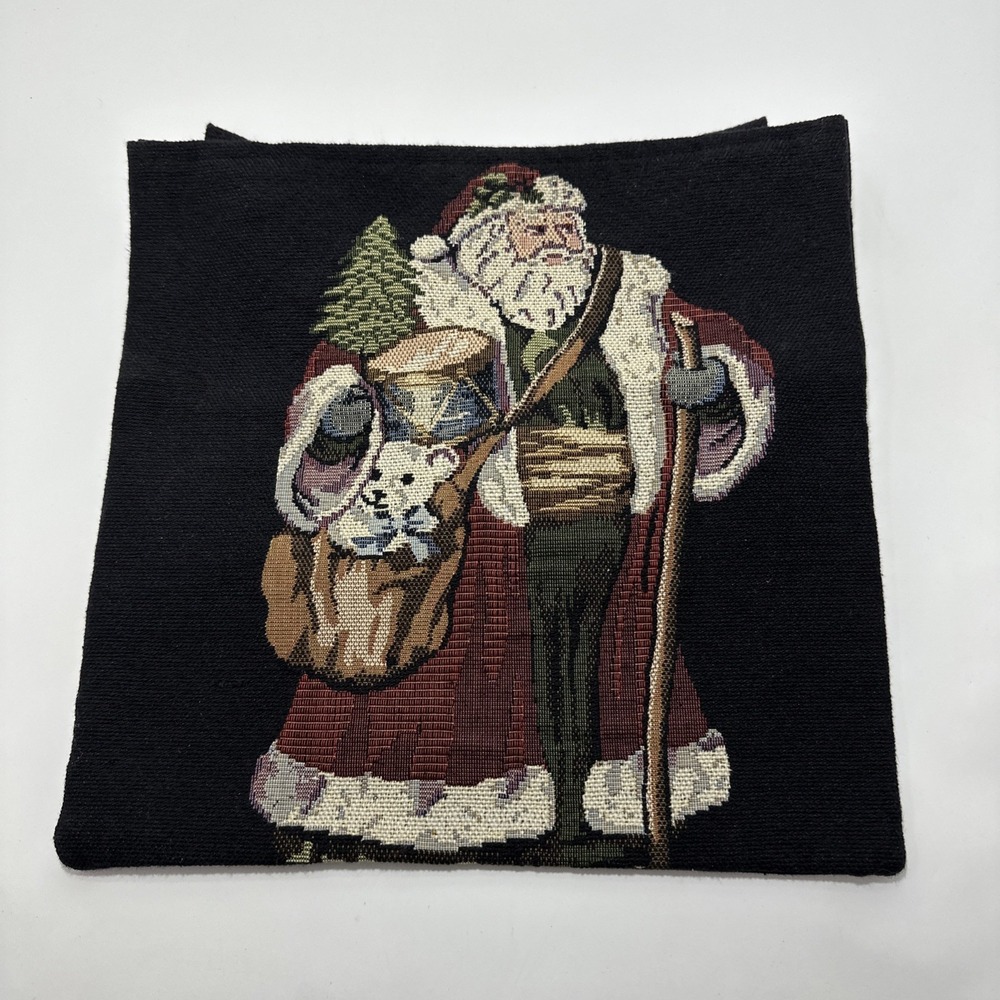 Vintage Santa Christmas Holidays Tapestry Tote Bag Purse Black 12"x11"